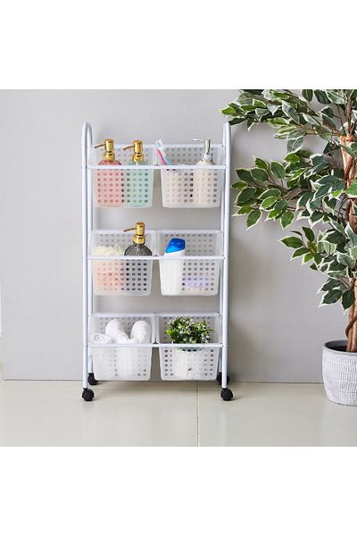 Home Box Aspen Rolling Storage Cart with 6-Baskets