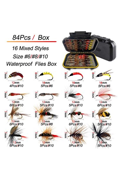 Choice 84Pcs-16Mixed Style 24/40/84/114pcs with Dry/Wet Flies Fly Fishing Fli...