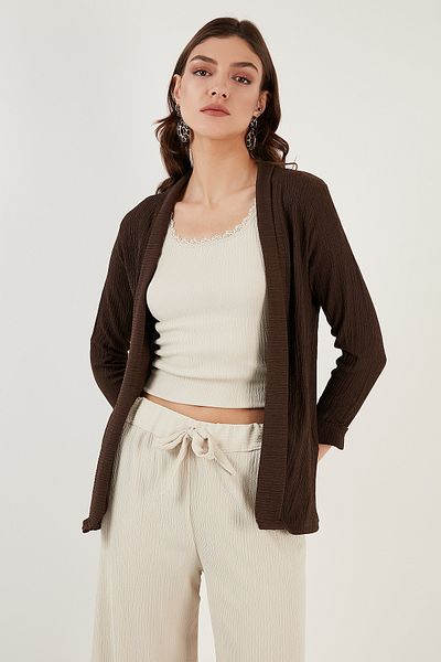 Lela Seersucker Kimono Cardigan with Folded Collar and Sleeves Cardigan 5869014