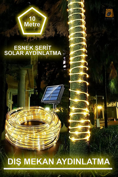 ebulduk Solar Güneş Enerjili Esnek Flexible Şerit Hortum Bahçe Aydınlatma-10 Metre Sarı Günışığı Aydınlatma