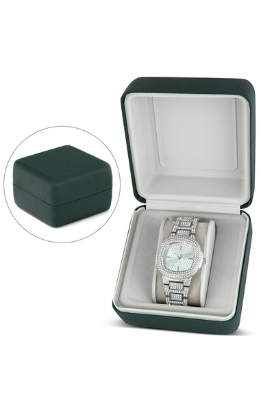 Forentina Gray Metal Stone Wrist Watch in Green Leather Box Ps3933