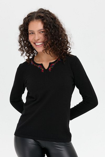 Desen Pulover de damă minimalist cu decolteu în V cu mâneci 3/4 - Casual Elegance