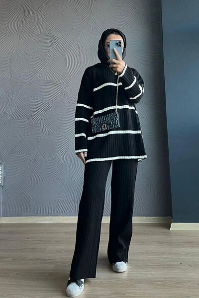 Get Crazy Two Color Seasonal Thin Fabric Knitwear Set Black