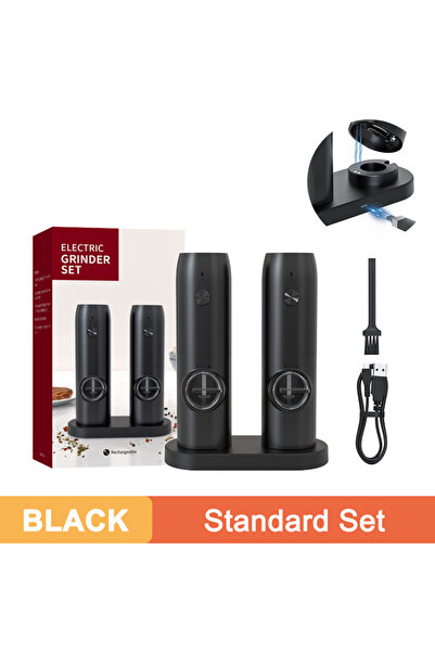 Choice 2 مطحنة ملح وفلفل كهربائية قابلة لإعادة الشحن عبر USB مع قاعدة باللون ...