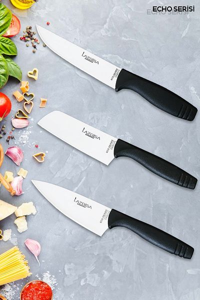 LAZBİSA Eco Series Kitchen Knife Set Meat Bread Vegetable Salad Pizza Dumpling Pita Chef Knife Set of 3