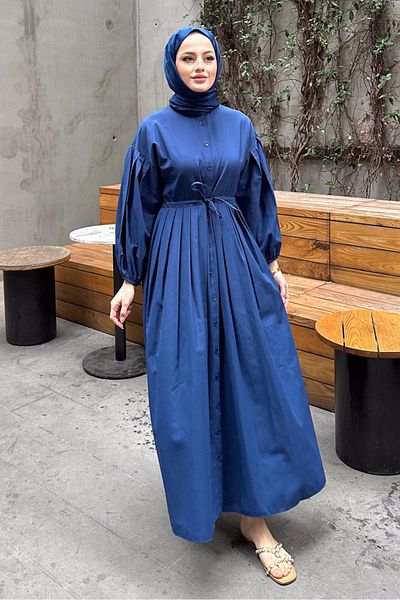 Oven Φόρεμα με κουμπιά Navy Blue και συγκολλημένη μέση