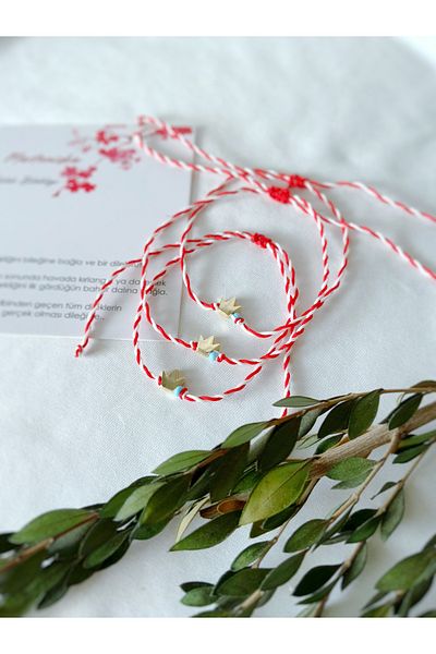 Atölye Merdiven 3-Piece Blue Bead Detailed Crown-Tipped Martenitska Bracelet One by One Card - Gift Package