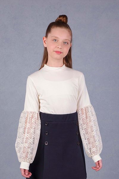 Hopi Kids Lace Sleeves Half-Thigh Collar Girls' Bodysuit - Ecru - 6-7 Years