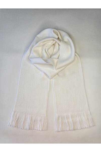 Senbeno Design KADIN ERKEK UNISEX BASIC BEYAZ DÜZ PÜSKÜLLÜ ATKI