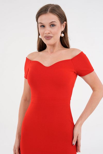 vuvutasarım Νέα σεζόν Crepe Fabric Heart Collar Off Shoulder Λεπτομερής ουρά Γυναικείο Maxi βραδινό φόρεμα 582988