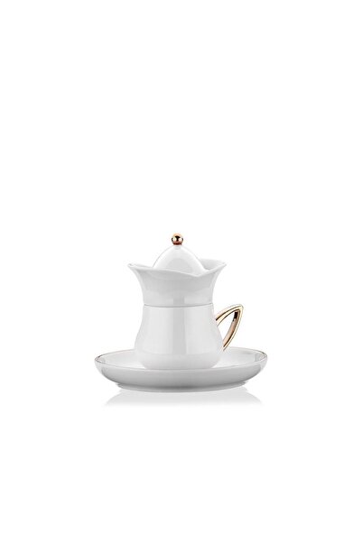 KORKMAZ LALEZAR BEYAZ 2 KİŞİLİK TÜRK KAHVESİ FİNCANI