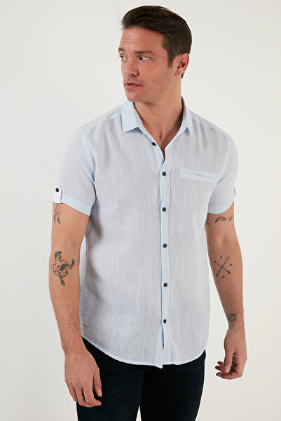 Buratti 100% Cotton Linen Look Slim Fit Short Sleeve Shirt Men's Shirt Cf21s1...