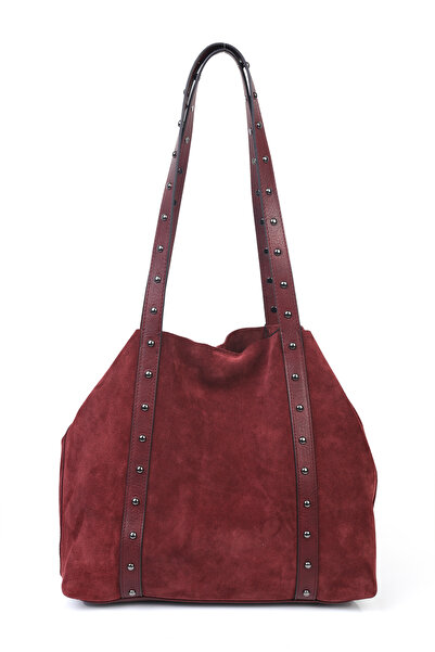 Ysmn Hakiki Deri Süet Zımba Detaylı Kadın Omuz Çantası YC012075HSD