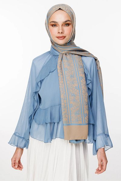 Mooncorn Lavin Pattern Double Sided Shawl Mink-Turquoise
