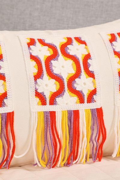 Aisha's Design Colorful Fringed and Motif Throw Pillow Cover 50X30Cm,K-447