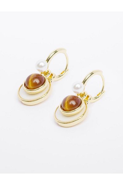 Jimmy Key Brown Round Form Pearl Detailed Earrings