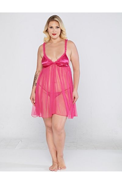 PRIMODA Fancy Plus Size Short Sexy See-Through Panty Tulle Lace Fancy Nightgown