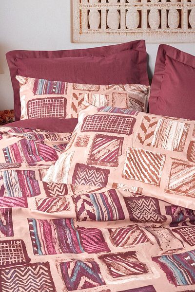 Cotton Box Σετ Παπλωματοθήκη Διπλό Ethnic Βουργουνδίας