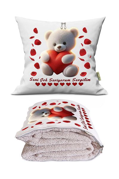CAİSYA Sehr Matches Valentine's Day Design Pillow Cracked Blanket 2 in 1