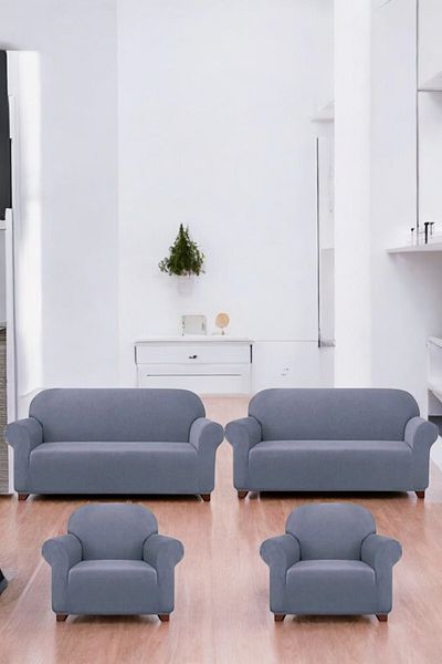 MADAME BELLA Gray Lycra Pitikare Pattern Sofa Cover, Washable Flexible Elastic Sofa Bed