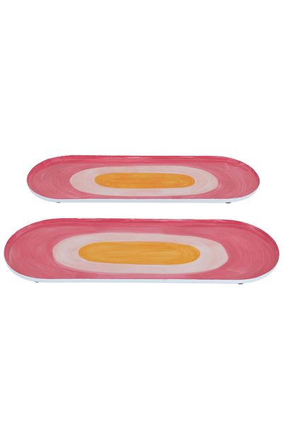 Alsaif Gallery Al Saif Gallery Steel Sweet Serving Plate, 40.5 x 14.5 x 1 cm, oval, 2 pieces - pink