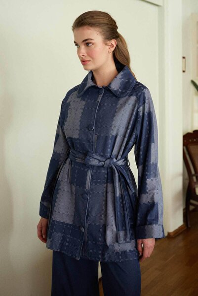 Hooopstore Μπλε μπουφάν με τζιν με τετράγωνο σχέδιο