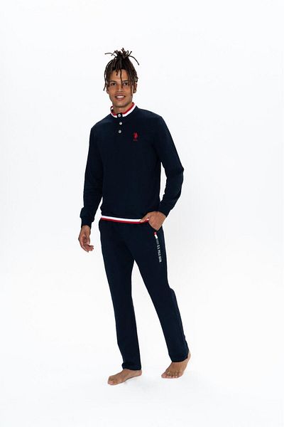 U.S. Polo Assn. Us Polo 2 νήματα, γιακάς με κουμπιά, Uzunkol, μανίκια με μανσέτες, ανδρικό σετ πιτζάμα