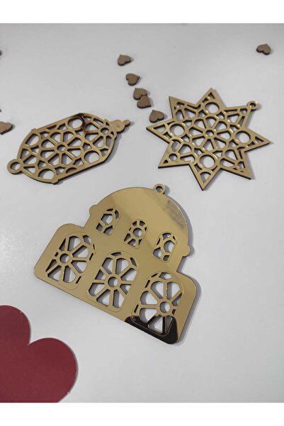 aycut RAMAZANA ÖZEL GOLD PLEKSİLİ  DEKORATİF DUVAR SÜSÜ 3 LÜ