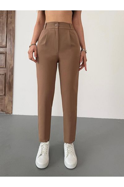 BİKELİFE Pantaloni de damă din pânză cu talie înaltă elastică cu tăietură morcov