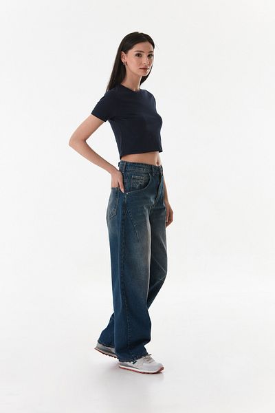 Fulla Moda Blugi largi cu cataramă cu talie înaltă