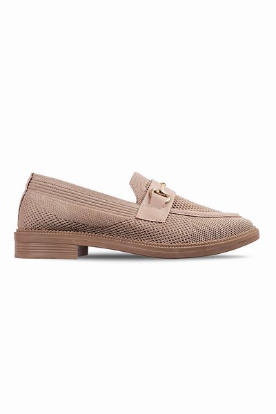 Lal Shoes & Bags Дамски мокасини League - Златна катарама, Плетена материя - Кремави