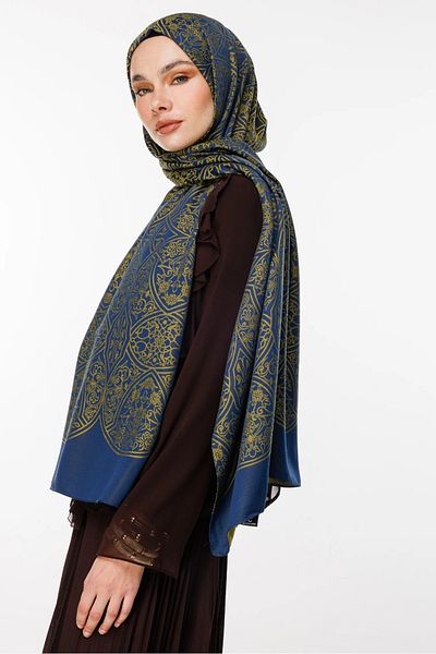 Mooncorn Μαροκινό μοτίβο διπλής όψης σάλι Navy Blue-Oil Green