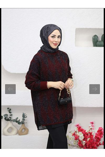 MY CİTY YASEMEN Women's Zigzag Pattern Silvery Knitting Sweater Tunic