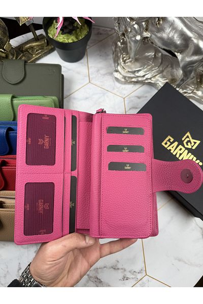 Garniy Stylish Fuchsia Card Holder Wallet with Eye; Genuine Leather, Card King and Coin Compartment, Women