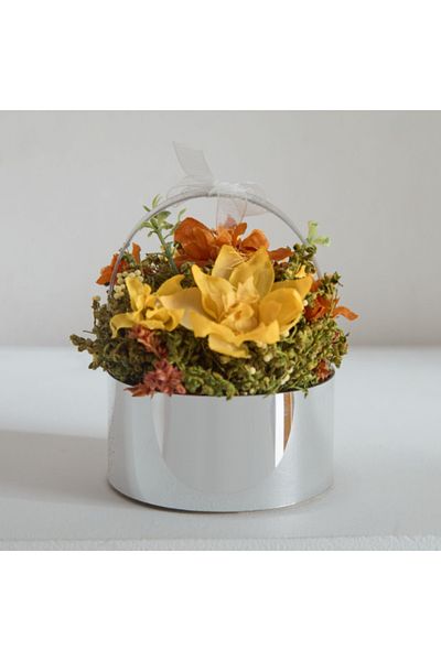 Home Box Caven Larkspur Floral Arrangement in Round Basket 9.5x9.5x10.5 cm