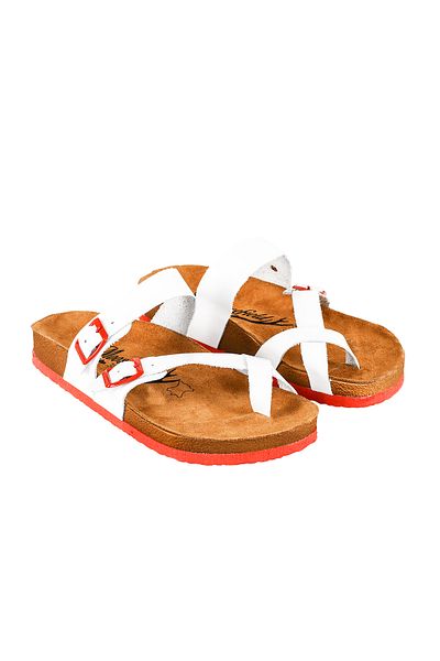 Moosefield Genuine Leather White Women's Slippers
