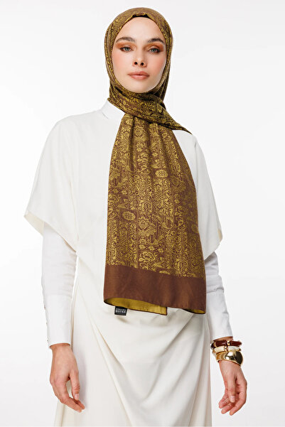 Mooncorn Henna Pattern Double Sided Shawl Bitter Brown-Mustard