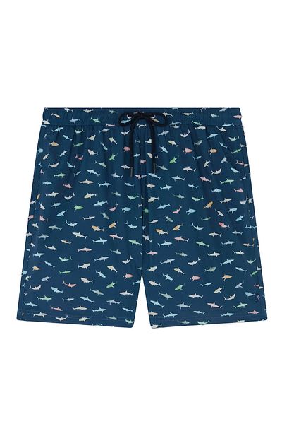 PAUL&SHARK Men's Shark Patterned Elastic Lace up Waistband Navy Blue Swim Shorts 25415033 -L09