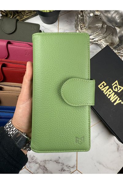 Garniy Genuine Leather Women's Multi-Compartment Stylish Green Card Holder Wallet with Card Holder, Paper & Coin Compartment 38724