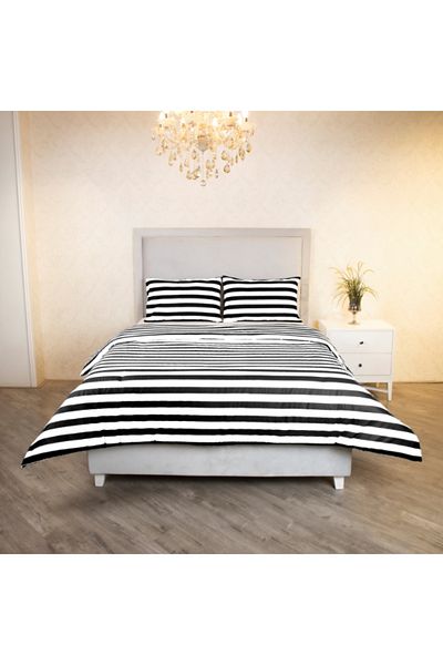 Home Box طقم غطاء لحاف من القطن المطبوع بخطوط مالطا، مقاس كوين كينج، 220 × 220 سم