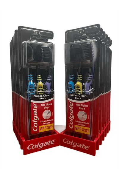 Colgate Super Clean Black 3 Pack Economic Pack Toothbrush X 12 Pieces