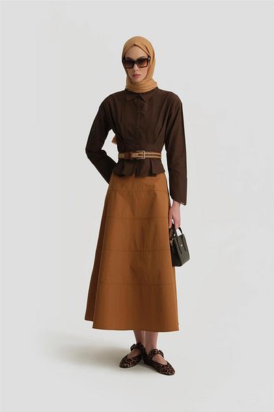Armine Brown Waist Pleated Shirt - 25Y3713