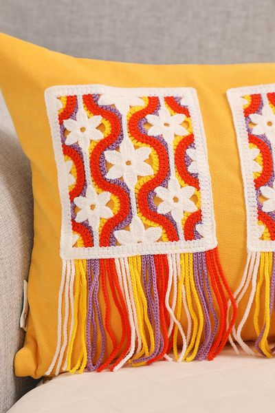 Aisha's Design Colorful Fringed and Motif Throw Pillow Cover 50X30Cm,K-447