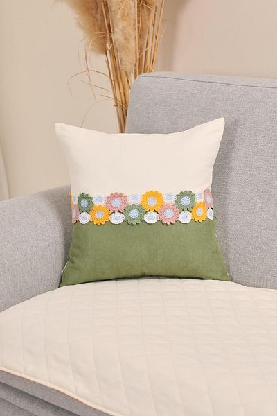 Aisha's Design Double Color Throw Pillow Cover with Flower Motif in the Middle 45X45 Cm, K-446