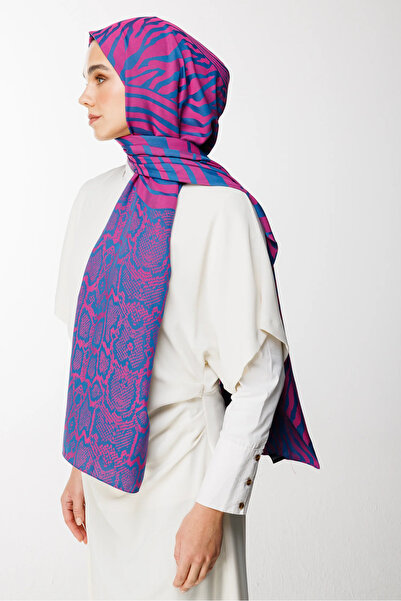 Mooncorn Σάλι Riad Pattern Διπλής Όψης Λάδι Μπλε-Φούξια