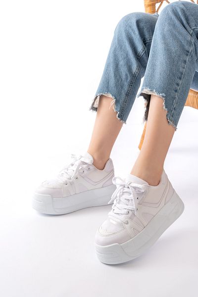 SEEM & BE Tenis alb pentru femei Dora cu talpă înaltă - Pantofi sport