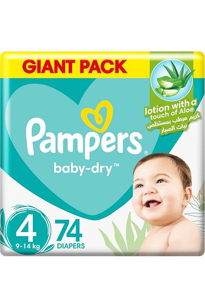 Pampers Aloe Vera, Size 4, Maxi, 9-14kg, Giant Pack, 74 Taped Diapers