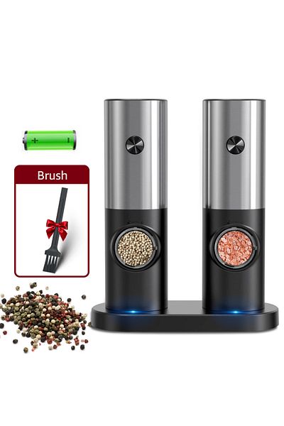 Choice Silver with base Electric Automatic Mill Pepper And Salt Grinder With Base Set Battery Powered With