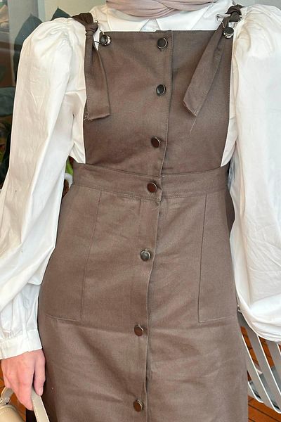 lamelif Dark Green Salopet with Buttons on the Front