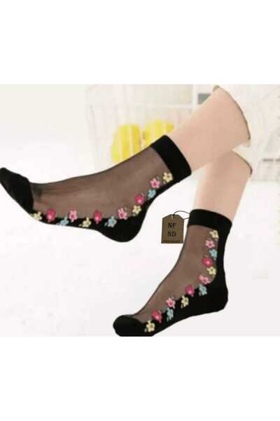 ENEFENDİ Гъвкави и удобни дамски чорапи - прозрачни, с къс маншет, без шевове, с флорален мотив, памук, размер 36-40, единична двойка
